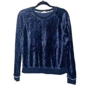 Boden Blue Crushed Velvet Velour Top Shirt Blouse Sweatshirt Casual Preppy